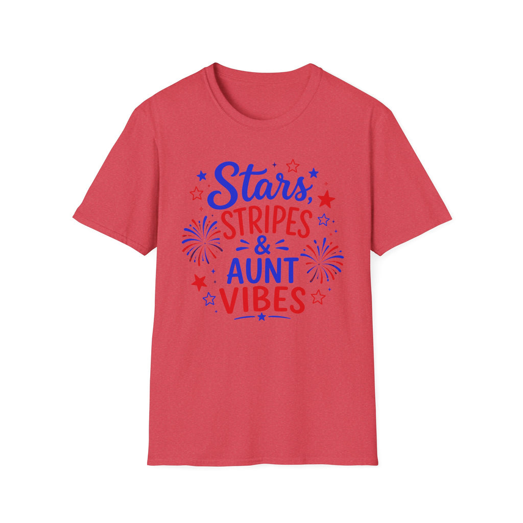 Patriotic Aunt Vibes Graphic Tee - 4th of July Stars and Stripes Family Fireworks T-Shirt