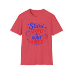 Patriotic Aunt Vibes Graphic Tee - 4th of July Stars and Stripes Family Fireworks T-Shirt