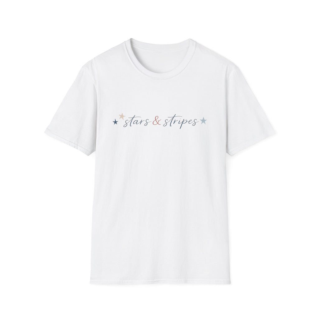 Stars and Stripes Script T-Shirt, 4th of July, Minimalist Patriotic Tee, Subtle Patriotic Gift, Dainty Script America Independence Day