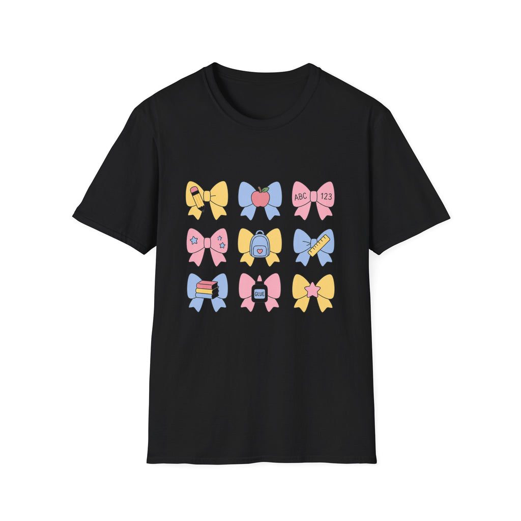 Cute Back-to-School Bow T-Shirt — Pastel School Supplies Graphic Tee