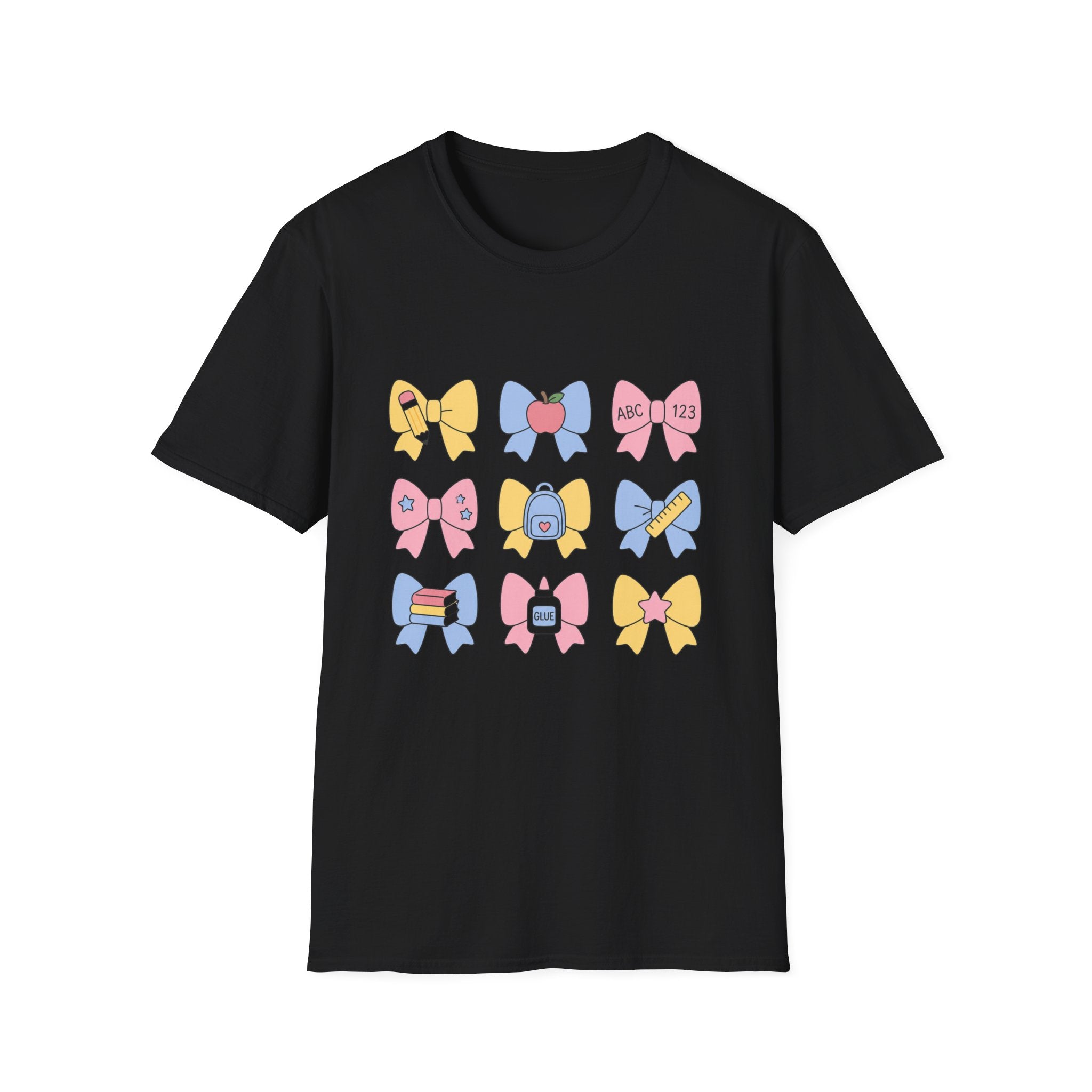 Cute Back-to-School Bow T-Shirt — Pastel School Supplies Graphic Tee