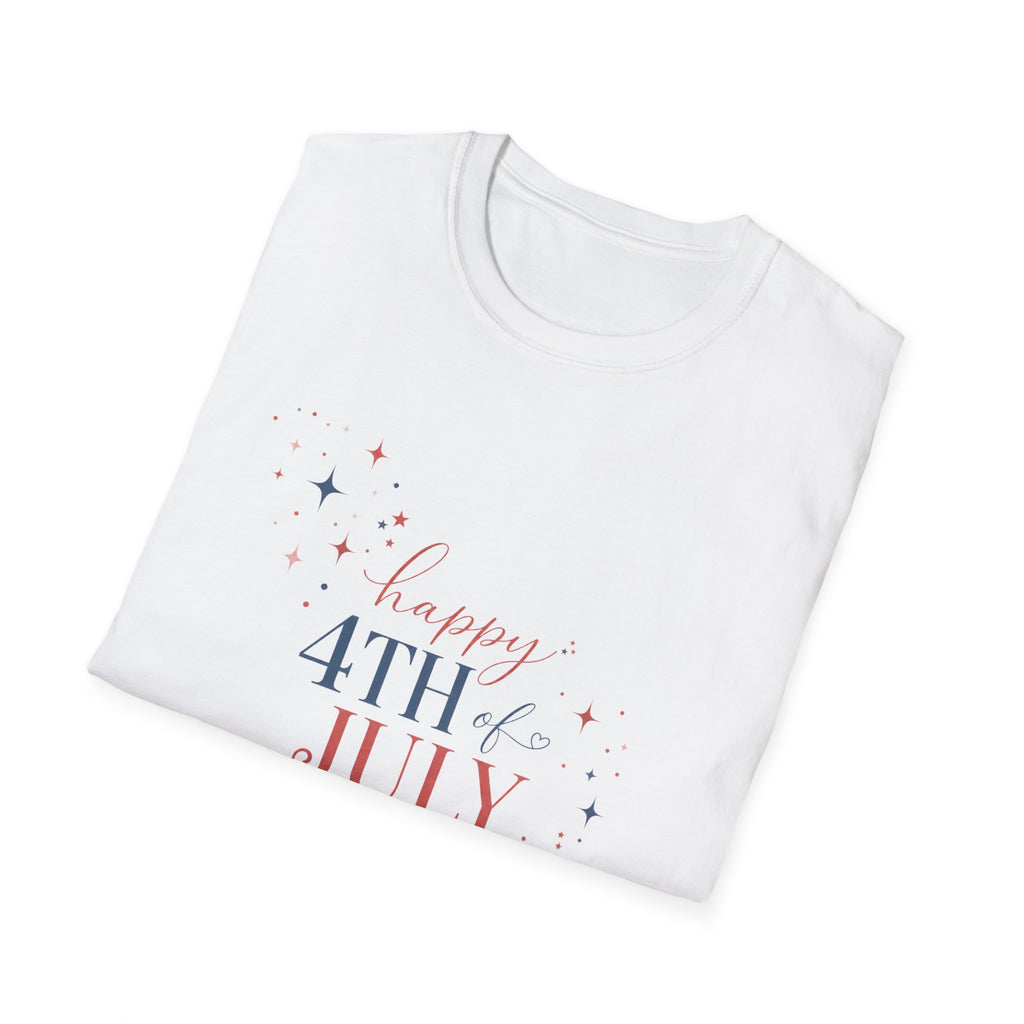 Happy 4th of July Sparkle Bow T-Shirt, Coquette Patriotic Sparkle Star Tee, Feminine Independence Day Shirt, Cute Mixed Typography 4th July