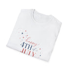 Happy 4th of July Sparkle Bow T-Shirt, Coquette Patriotic Sparkle Star Tee, Feminine Independence Day Shirt, Cute Mixed Typography 4th July