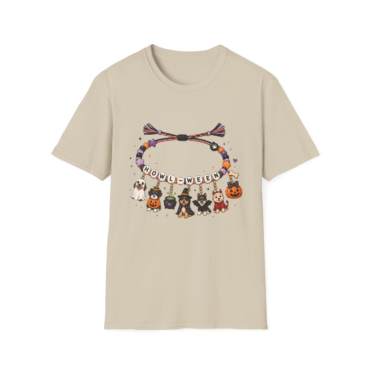 Halloween Charm Bracelet T-Shirt — Cute Howl-ween Puppy Dog & Ghost Graphic Tee