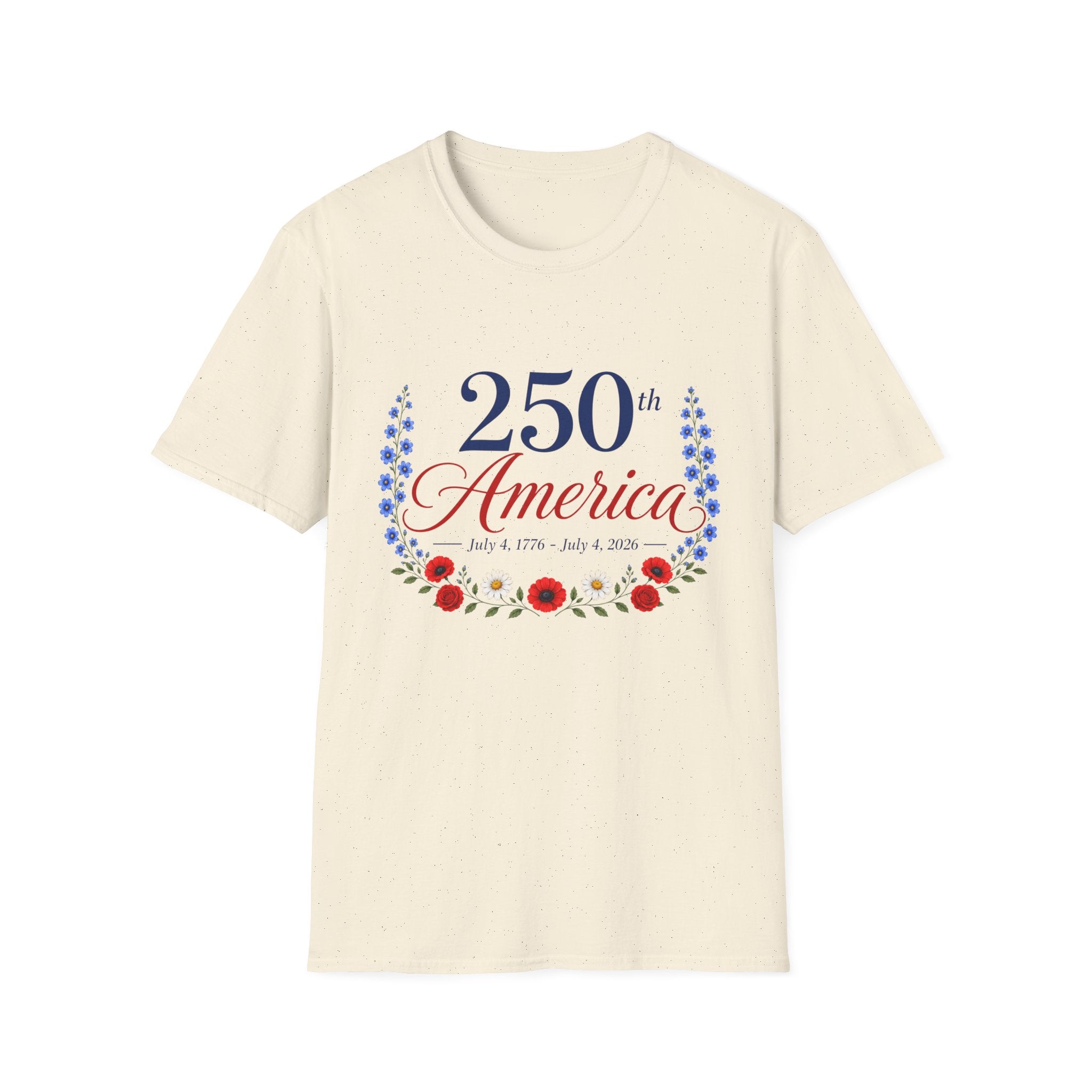 250th America Floral T-Shirt, July 4 1776 2026 Anniversary Tee, Patriotic Flower Shirt, America 250th Birthday Gift, Cottagecore 4th of July Tee