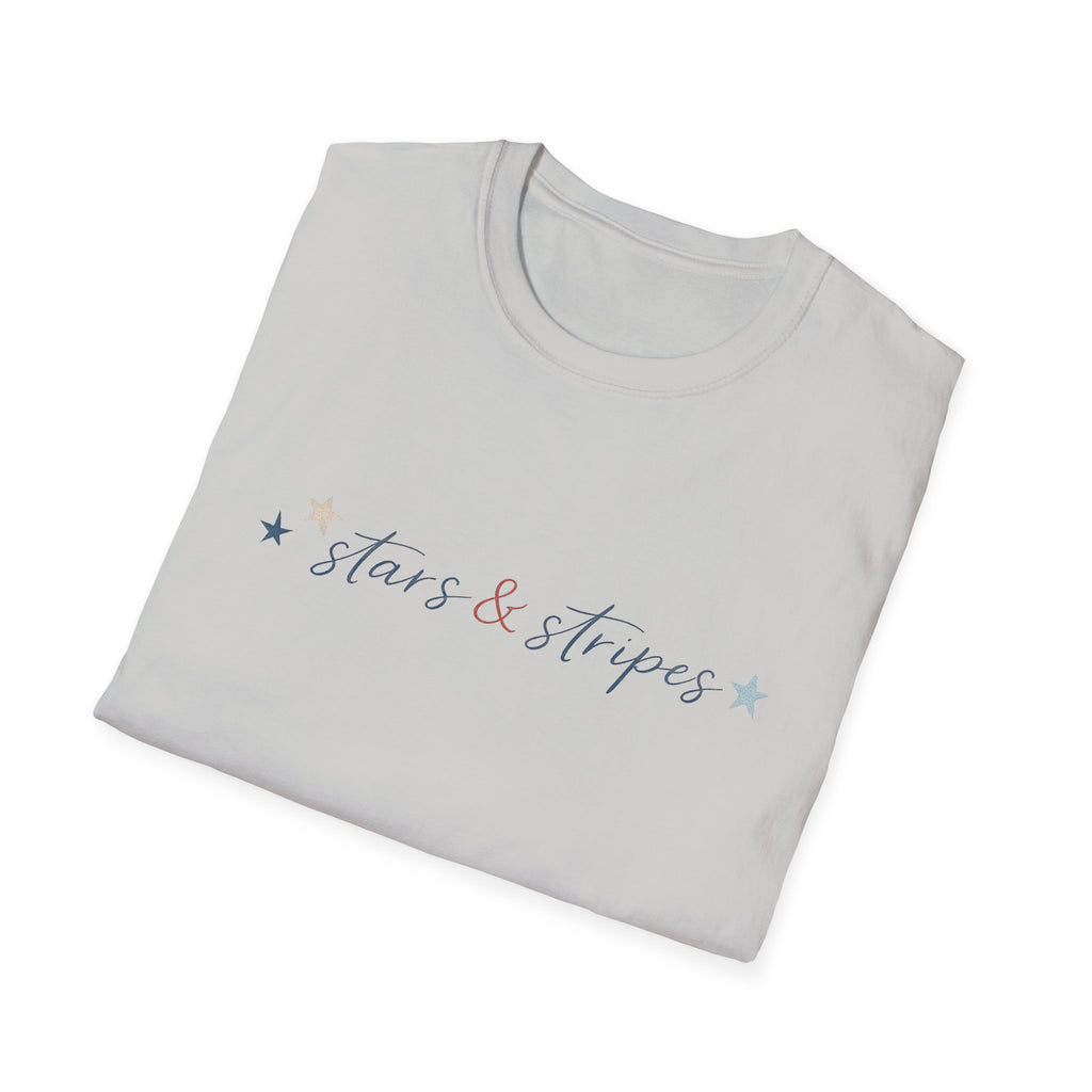 Stars and Stripes Script T-Shirt, 4th of July, Minimalist Patriotic Tee, Subtle Patriotic Gift, Dainty Script America Independence Day