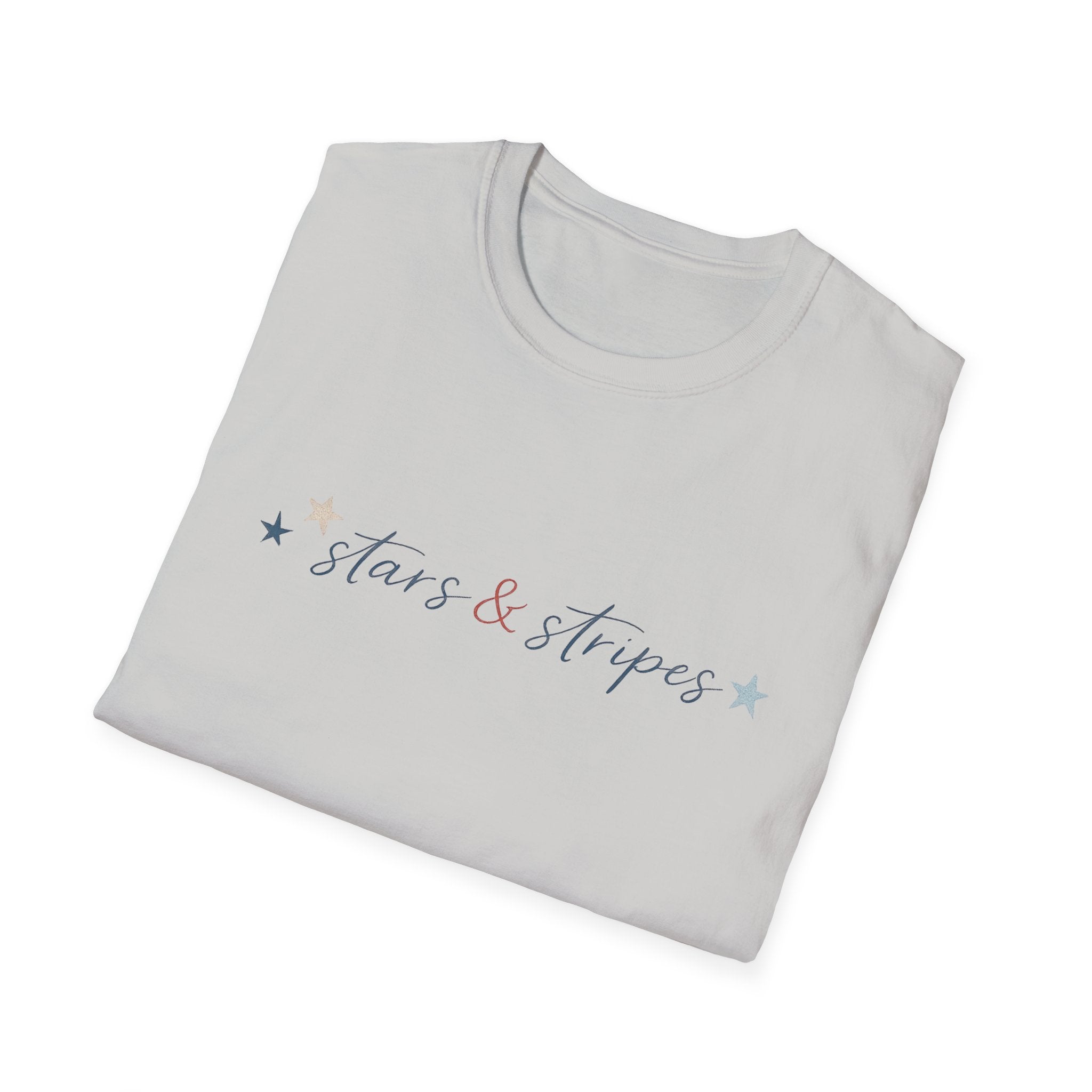 Stars and Stripes Script T-Shirt, 4th of July, Minimalist Patriotic Tee, Subtle Patriotic Gift, Dainty Script America Independence Day