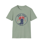 USA Fun Floral Cowboy Boot T-Shirt, Western Patriotic Hibiscus Boot Tee, Country 4th of July Rope Circle Shirt, Star Boot Wildflower America Gift