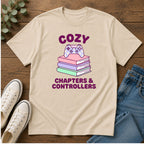 Cozy Chapters & Controllers T-Shirt — Gamer & Booklover Graphic Tee