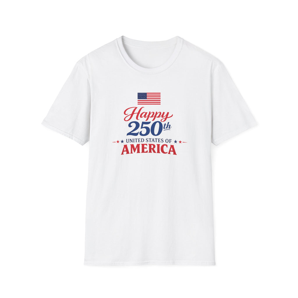 Happy 250th USA Tee, United States Anniversary Shirt, Red White Blue Patriotic Graphic Top, American Pride Celebration Outfit T-Shirt