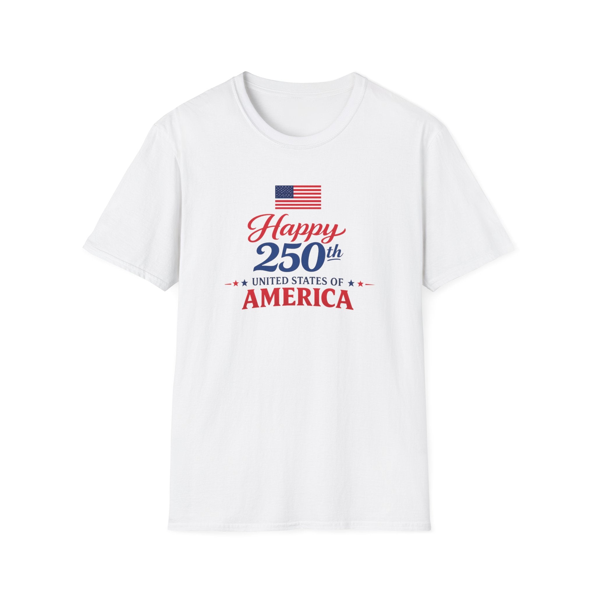 Happy 250th USA Tee, United States Anniversary Shirt, Red White Blue Patriotic Graphic Top, American Pride Celebration Outfit T-Shirt