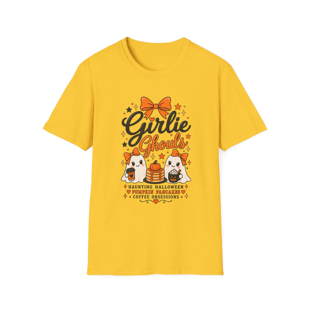 Girlie Ghouls Halloween T‑Shirt — Cute Orange Bow Spooky Graphic Tee