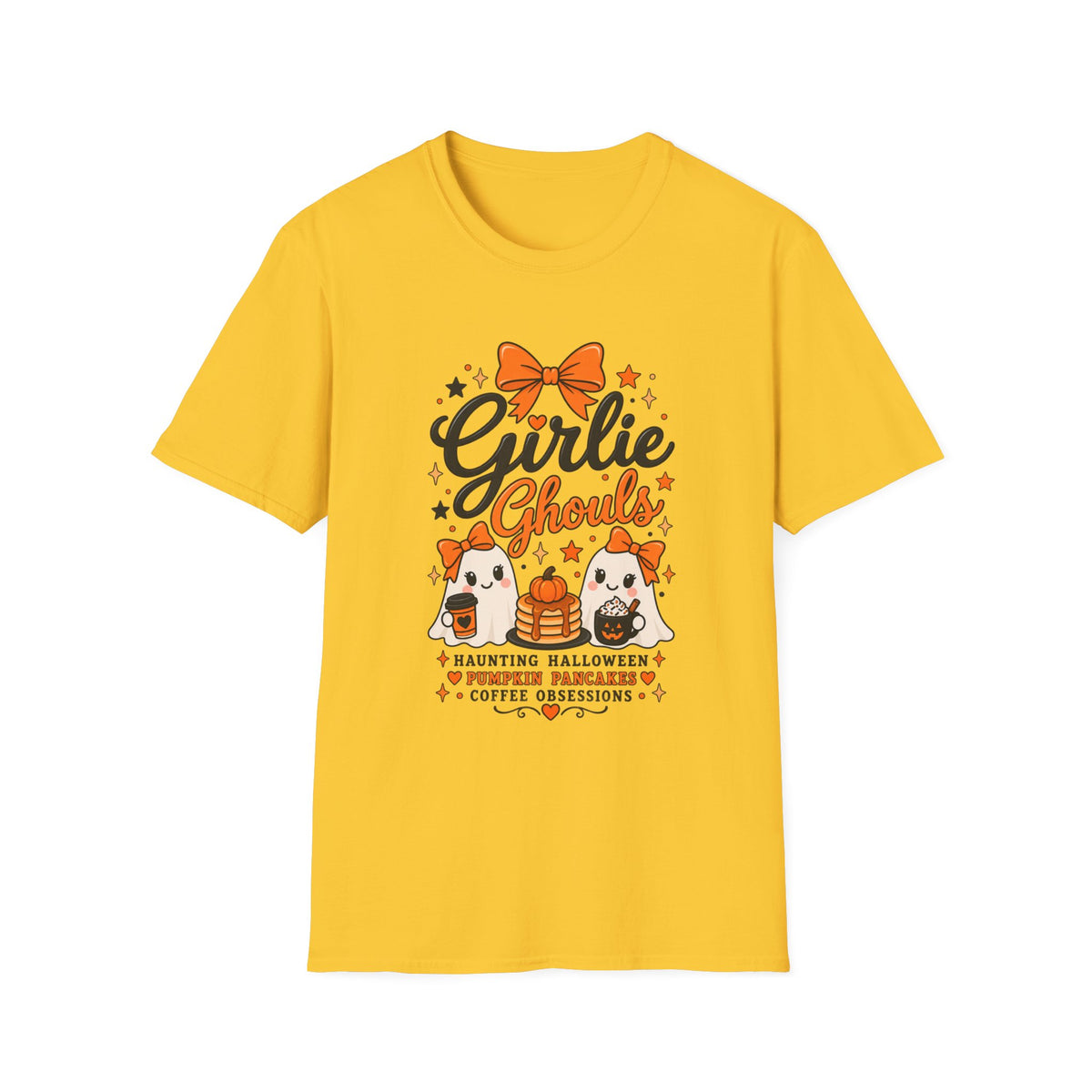 Girlie Ghouls Halloween T‑Shirt — Cute Orange Bow Spooky Graphic Tee