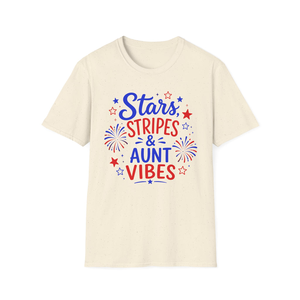 Patriotic Aunt Vibes Graphic Tee - 4th of July Stars and Stripes Family Fireworks T-Shirt