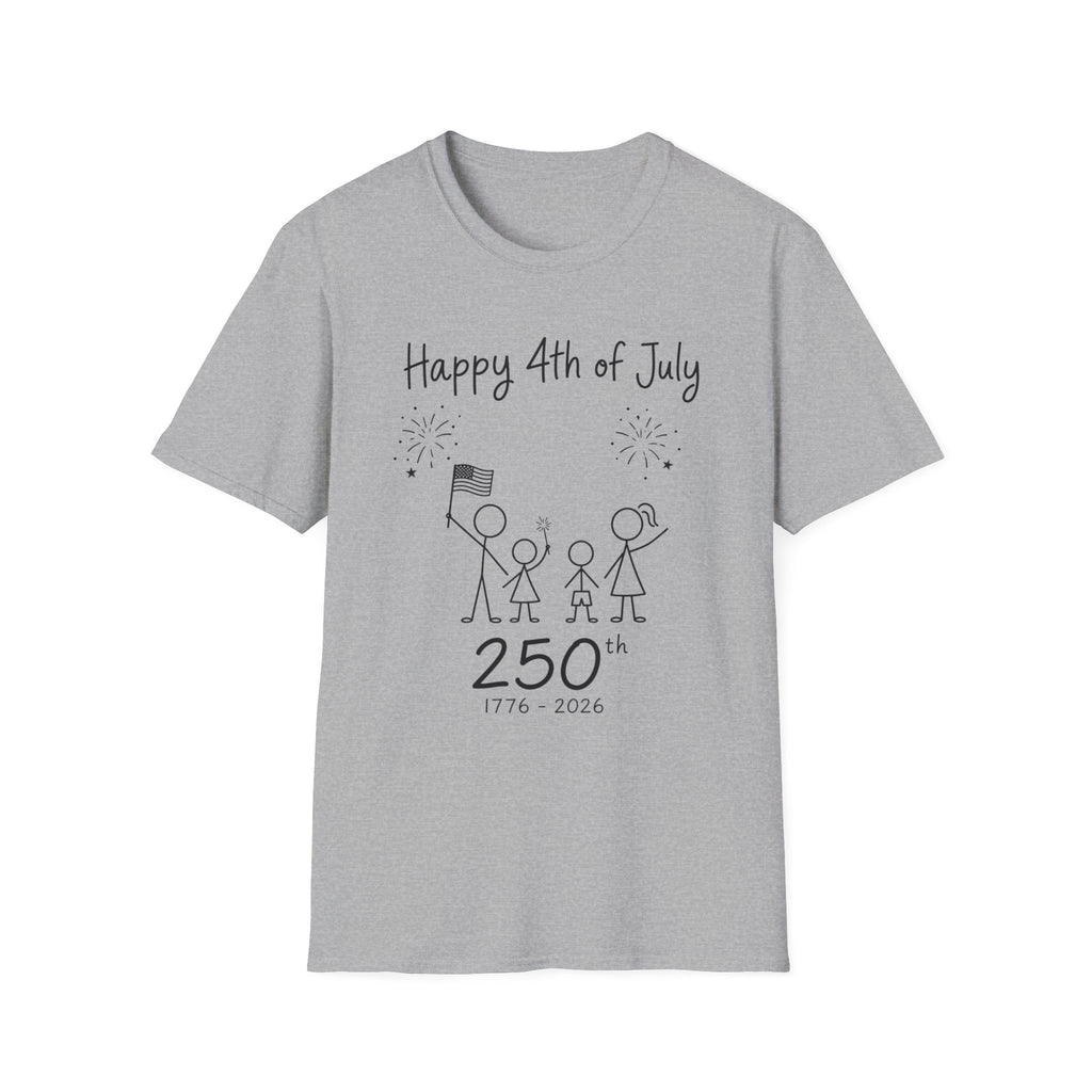 Happy 4th of July, Stick Figure Family T-Shirt, 250th Anniversary Tee, 1776 2026, America 250 Years, Gift, Independence Day