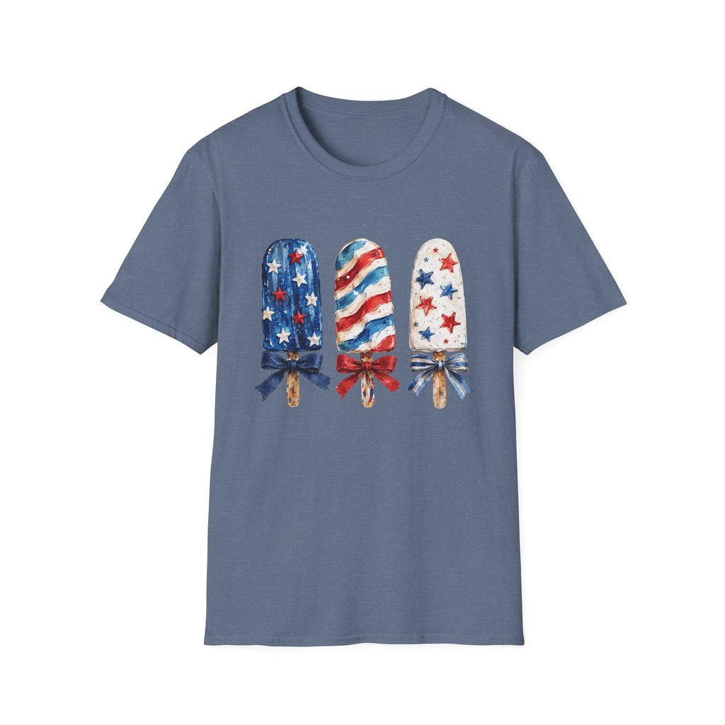 Patriotic Popsicle T-Shirt | Fourth Of July Watercolor Ice Pop Graphic Tee, Coquette Bow Summer Holiday Top