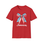 Coquette Patriotic Bow Shirt, 4th of July Women's T-Shirt, American Flag Bow Tee, USA Watercolor Bow, Stars and Stripes Shirt, Independence Day Gift