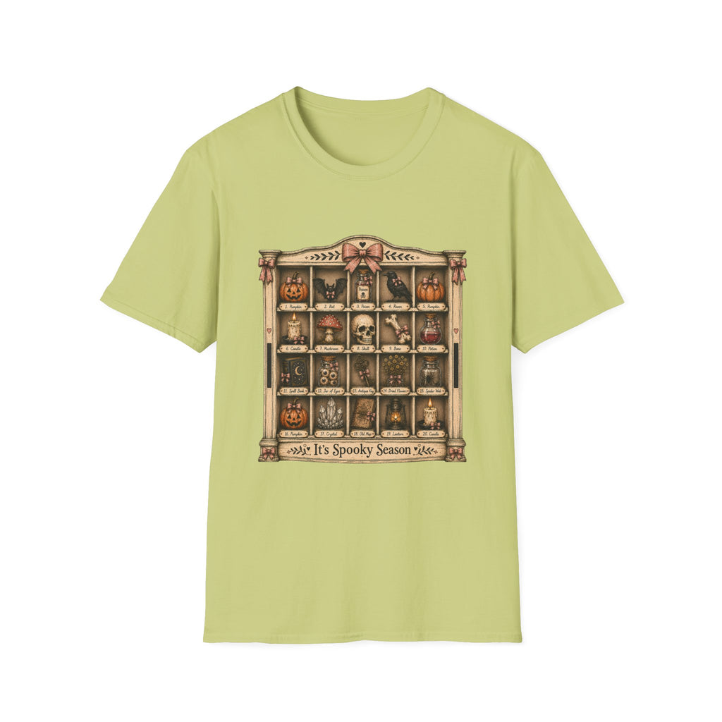 Halloween Curio Cabinet T-Shirt — Vintage Spooky Season Shelf Display