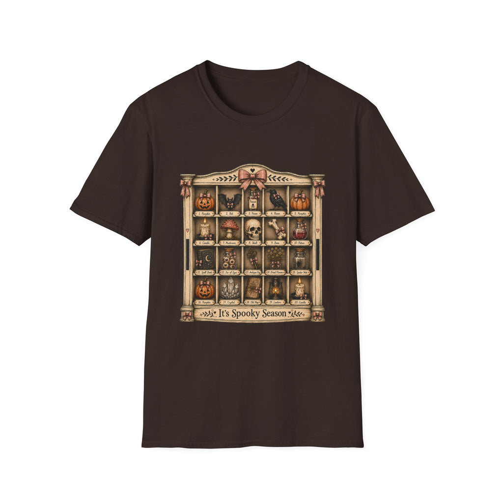 Halloween Curio Cabinet T-Shirt — Vintage Spooky Season Shelf Display