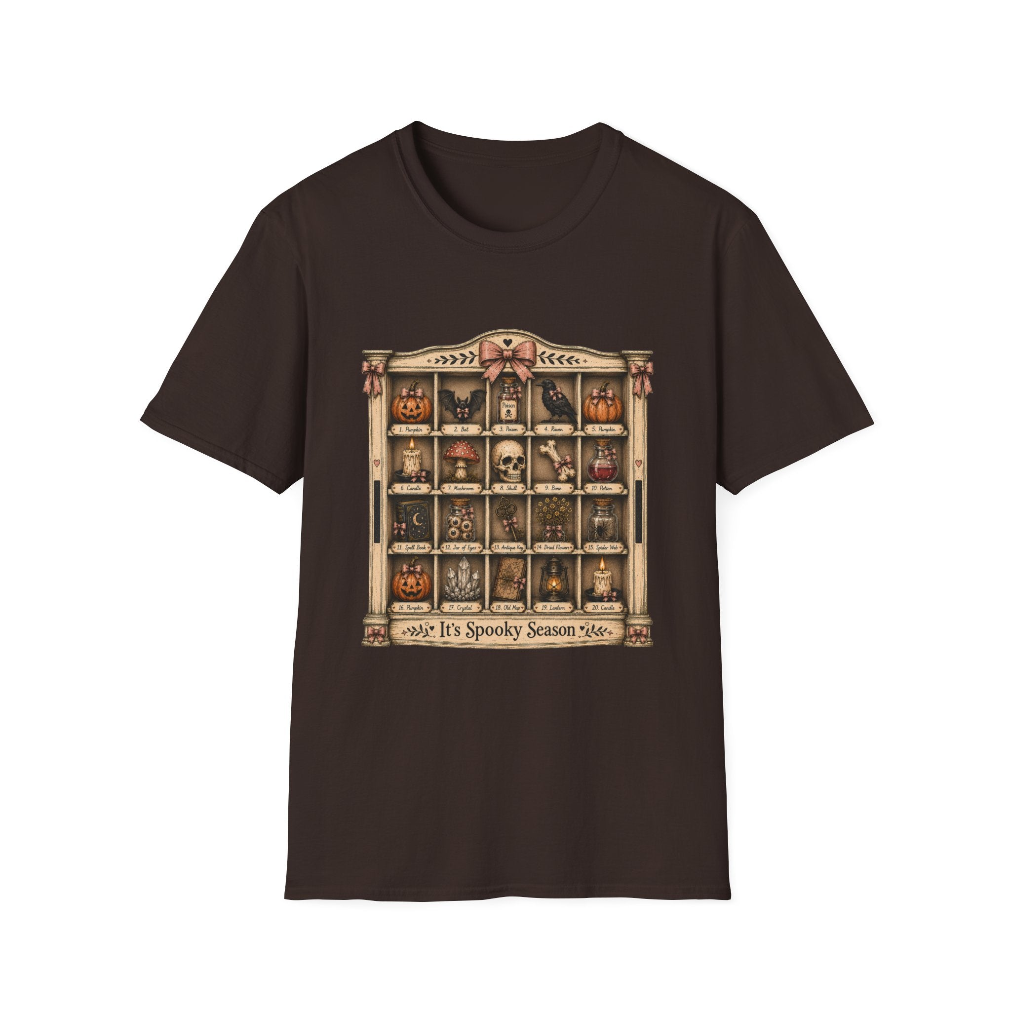 Halloween Curio Cabinet T-Shirt — Vintage Spooky Season Shelf Display