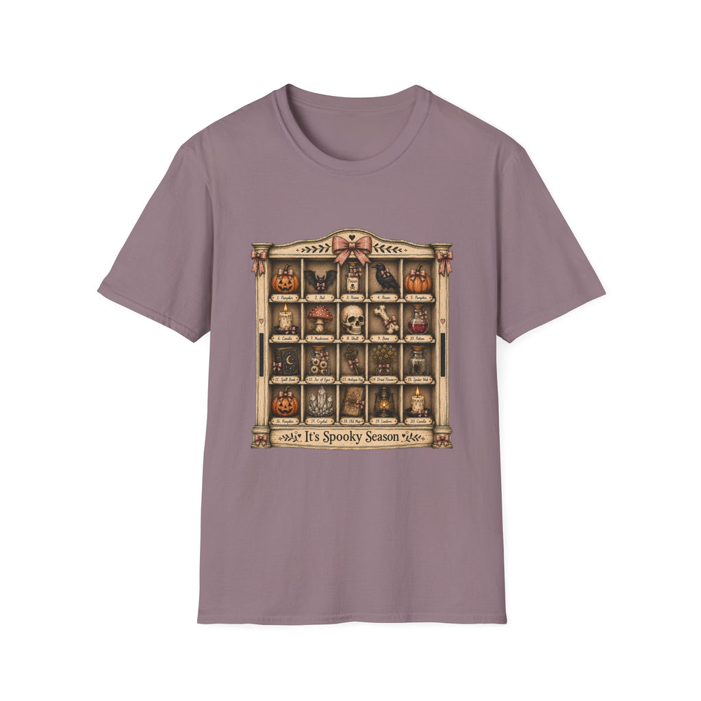 Halloween Curio Cabinet T-Shirt — Vintage Spooky Season Shelf Display
