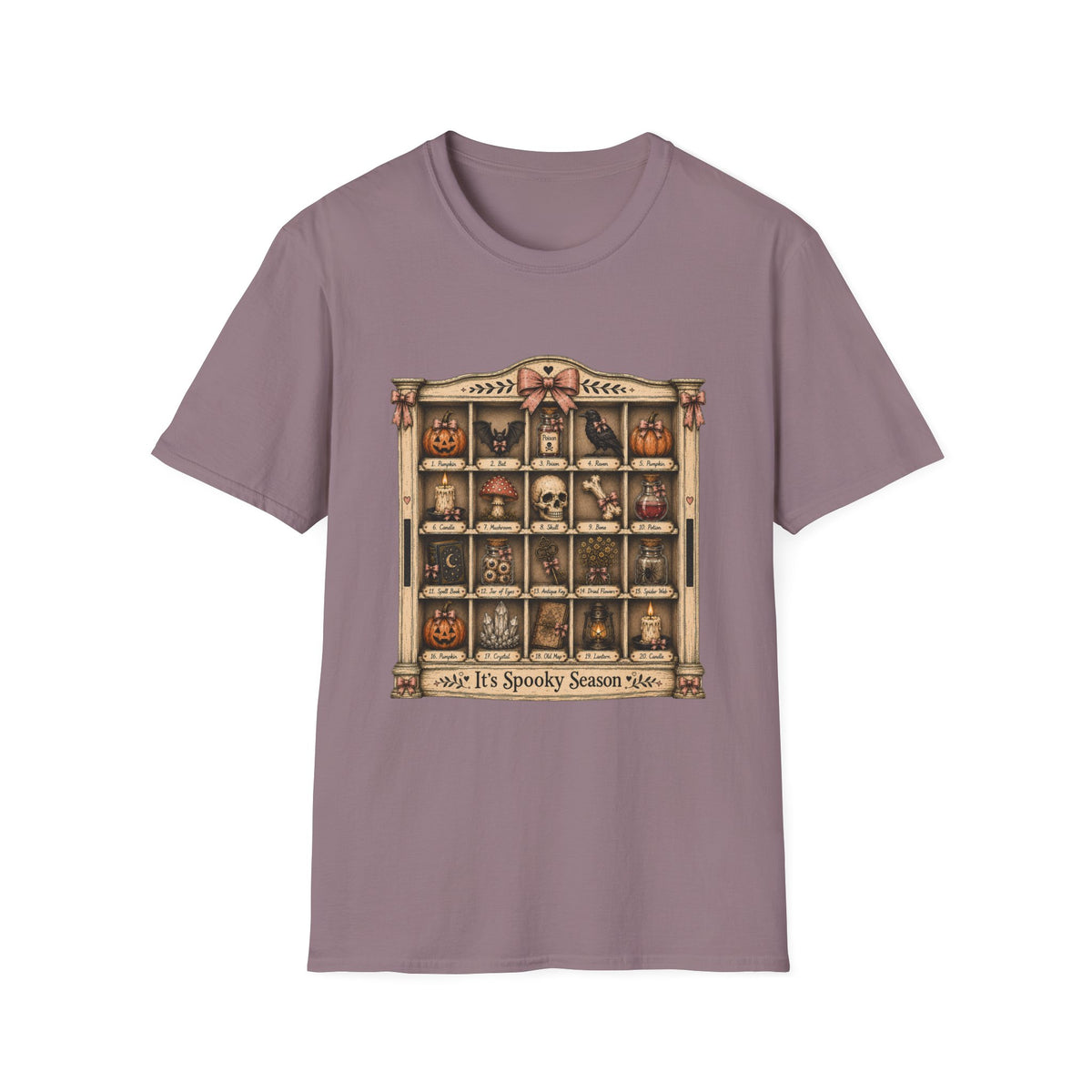 Halloween Curio Cabinet T-Shirt — Vintage Spooky Season Shelf Display