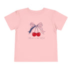 Made in the USA Cherry Tee, Patriotic Red White Blue Shirt, Cute Bow Fruit Graphic Top, Fourth of July Summer Outfit Toddler Short Sleeve Tee