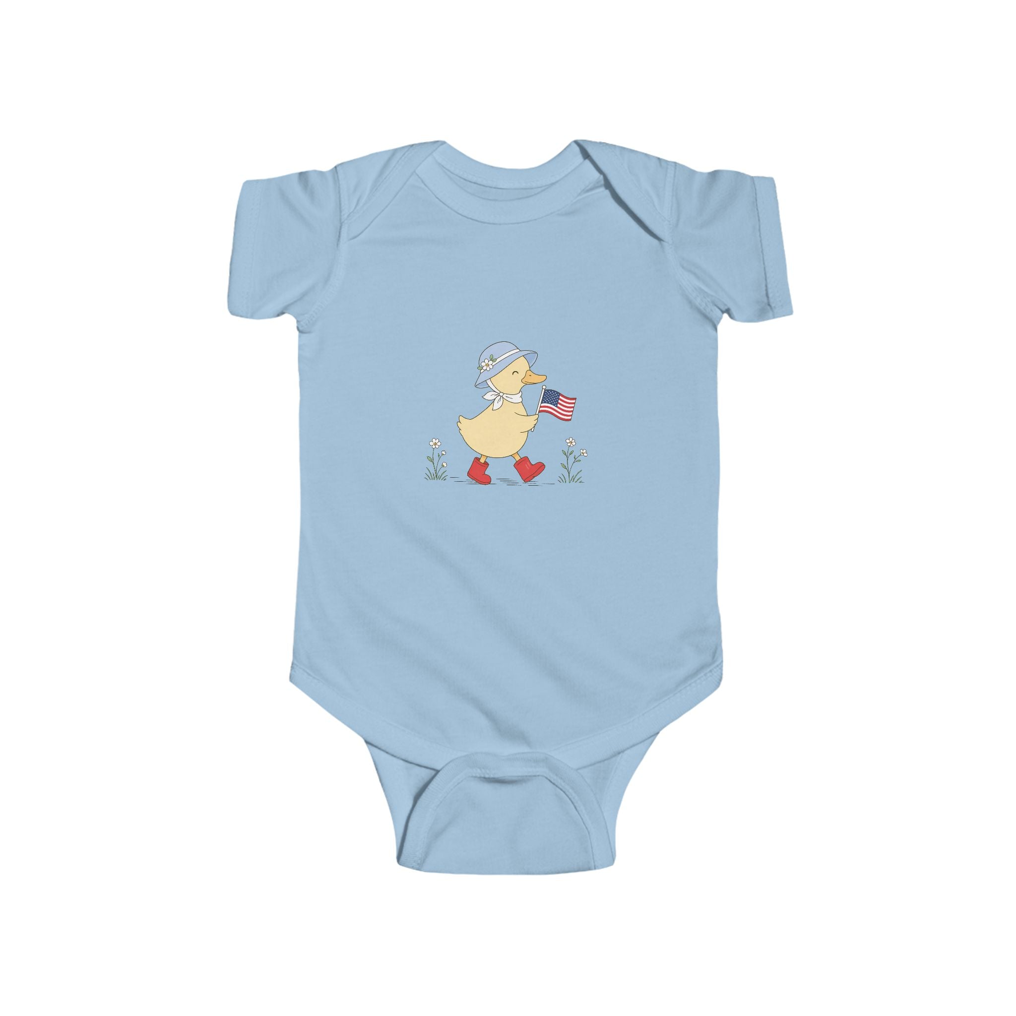 Patriotic Duck Baby Onesie, Cute USA Flag Outfit, Red White Blue Infant Graphic Bodysuit, Fourth of July Celebration Wear Infant Fine Jersey Bodysuit