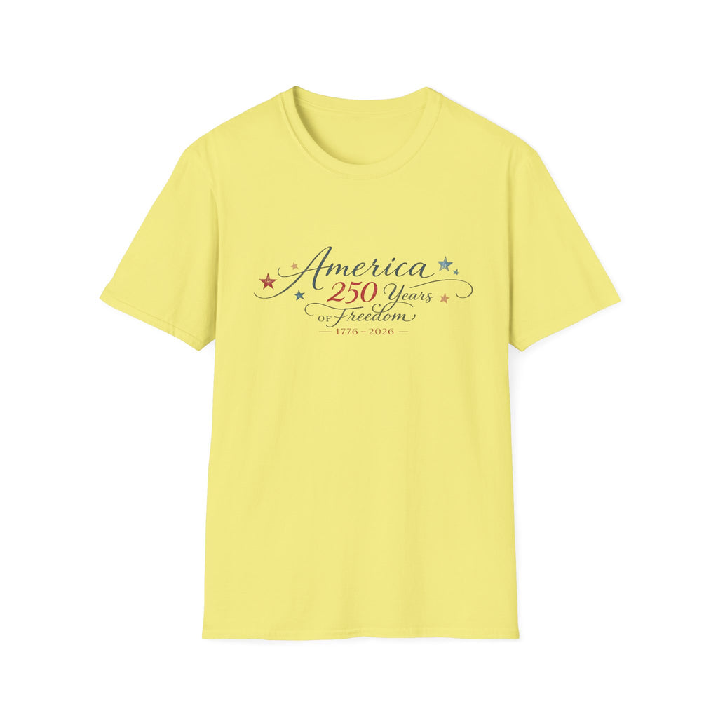 America 250 Years of Freedom Calligraphy Shirt, Elegant Script Patriotic Tee 1776 2026, Sophisticated Anniversary 4th of July T-Shirt, Patriotic
