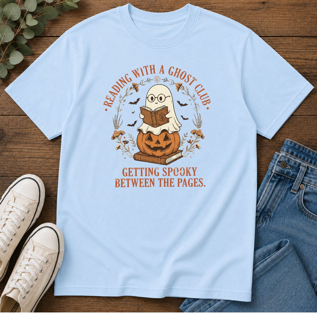 Reading With a Ghost Club T-Shirt — Cute Spooky Book Lover Tee