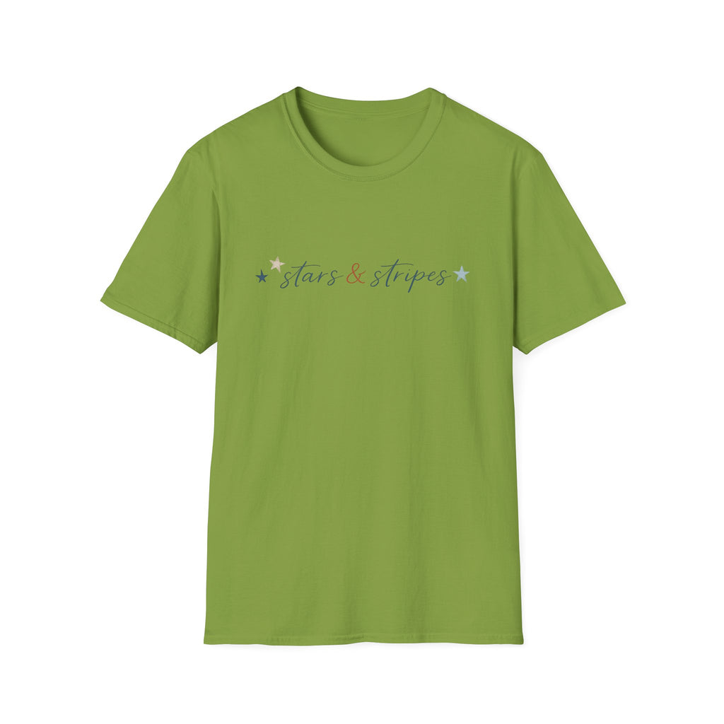 Stars and Stripes Script T-Shirt, 4th of July, Minimalist Patriotic Tee, Subtle Patriotic Gift, Dainty Script America Independence Day