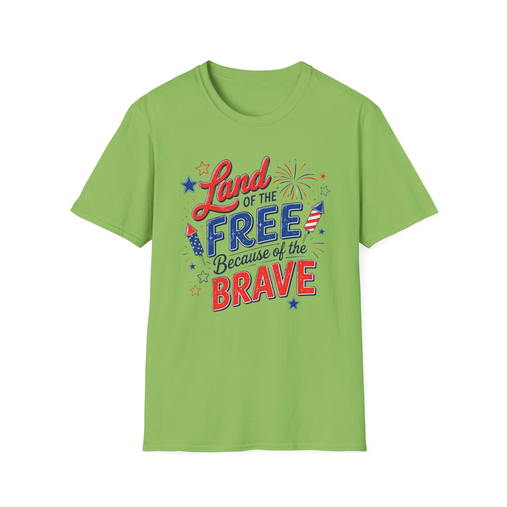 Land of the Free Tee, Because of the Brave Shirt, Patriotic USA Graphic Top, Red White Blue Freedom Outfit T-Shirt
