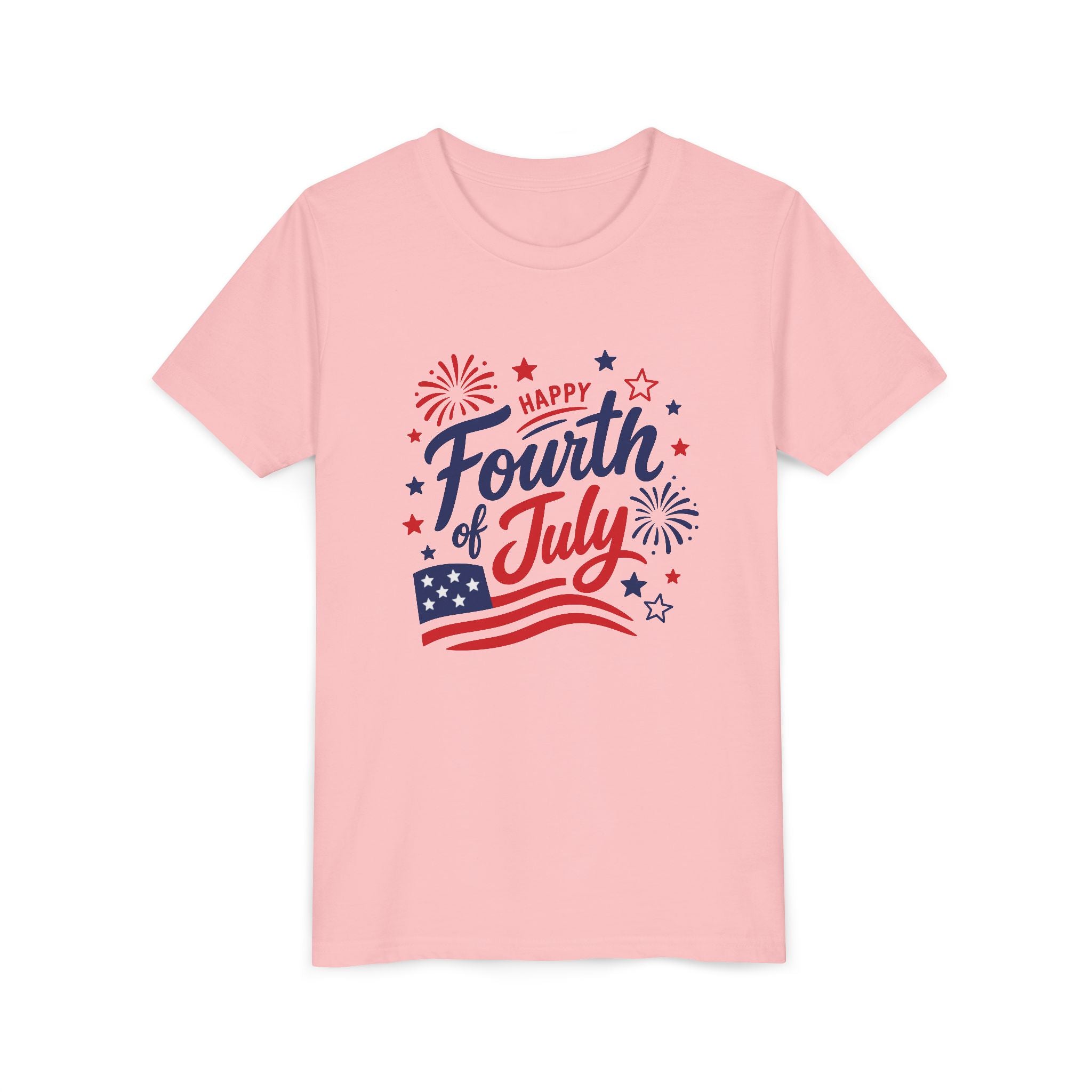 Happy Fourth of July Tee, Patriotic Red White Blue USA Shirt, Fireworks Celebration Graphic Top, Independence Day Outfit Youth Short Sleeve Tee