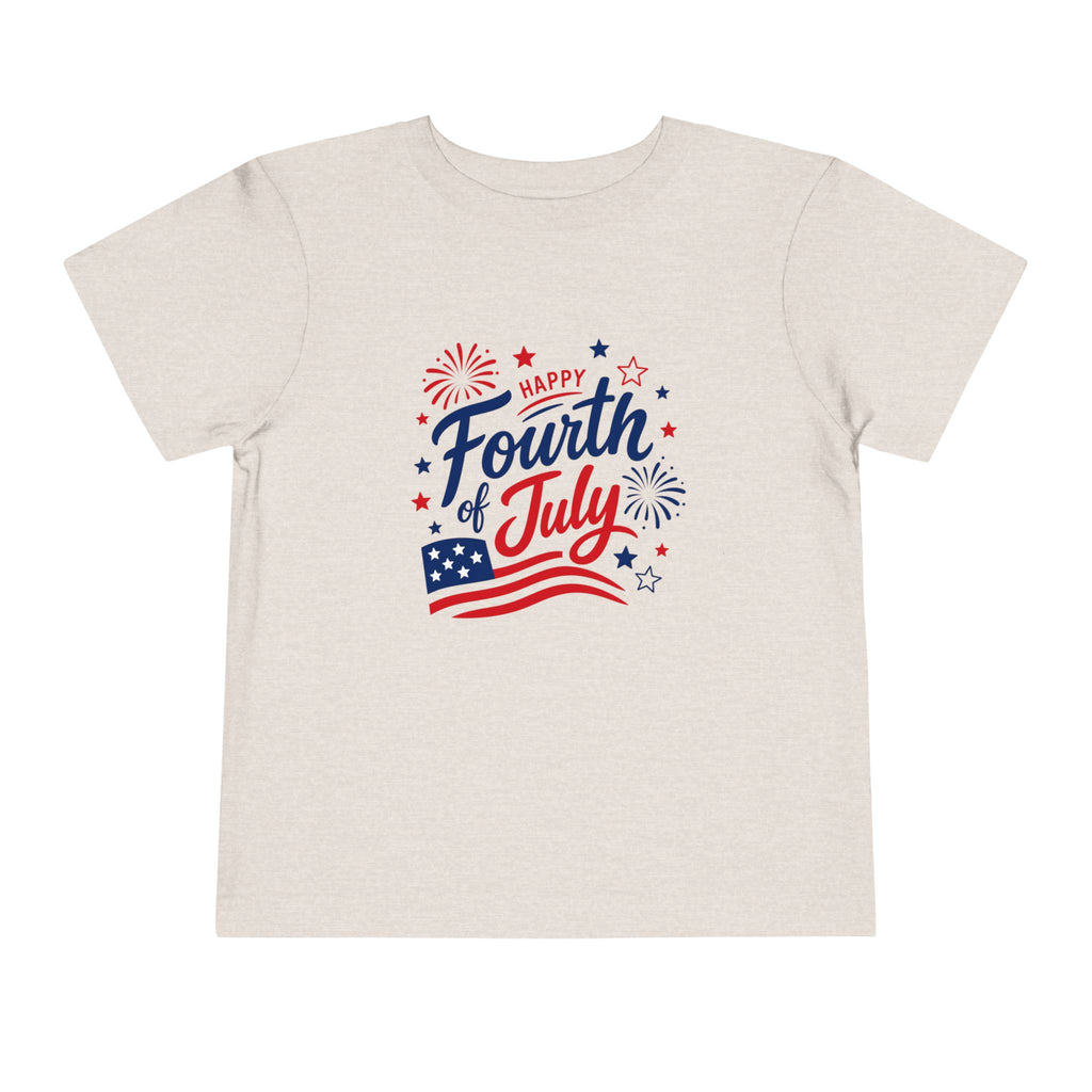 Happy Fourth of July Patriotic T-Shirt, Americana Fireworks Graphic Tee, Retro Independence Day Shirt, Summer Celebration Apparel, Red White Blue Outfit Toddler Short Sleeve Tee