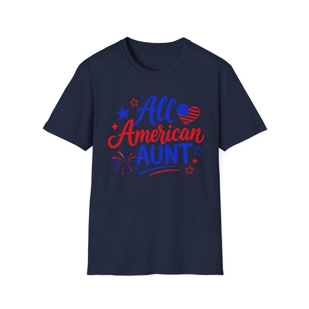 Patriotic All American Aunt Graphic Tee - 4th of July Family T-Shirt