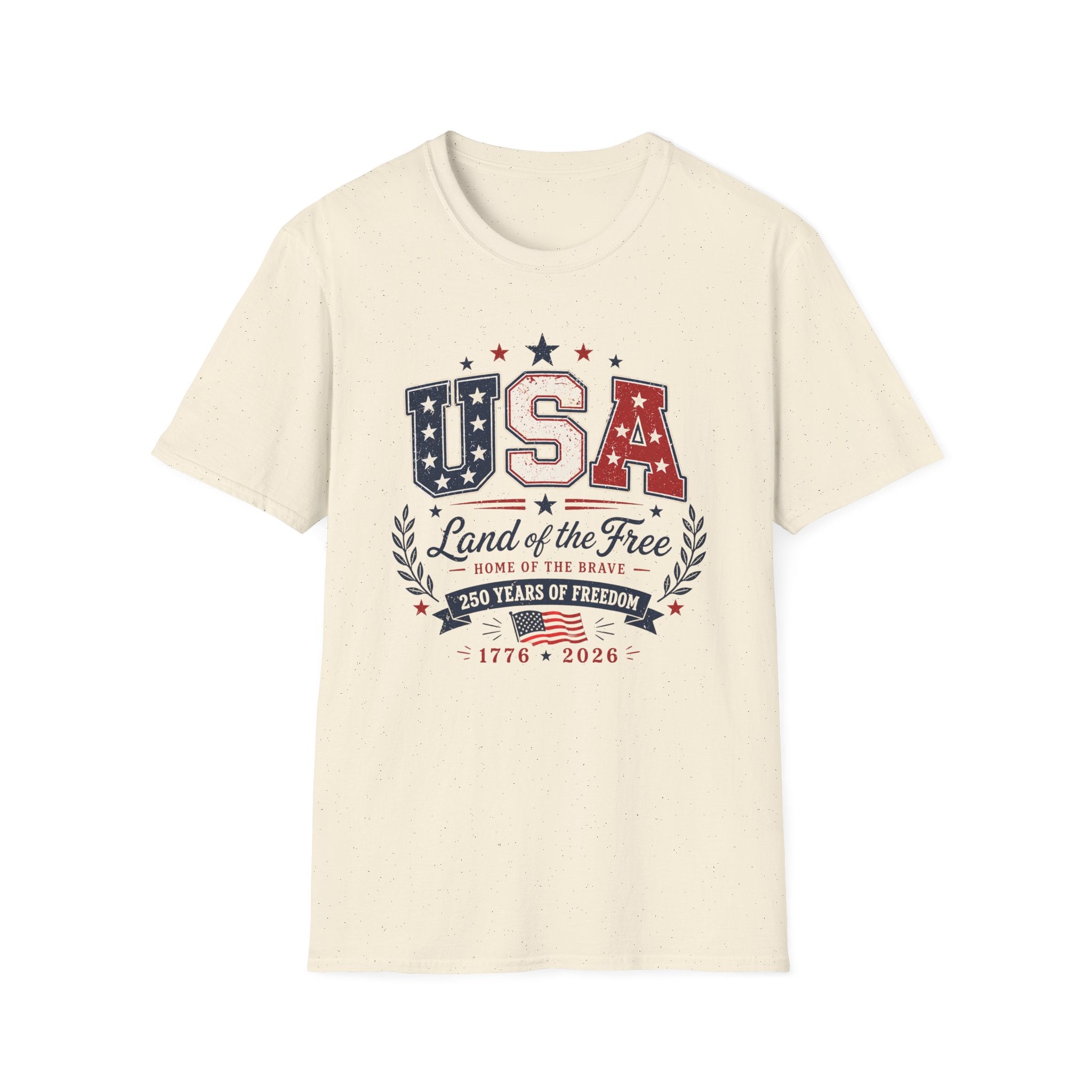 Vintage USA 250 Years of Freedom Graphic Tee - 2026 4th of July Semiquincentennial Patriotic Land of the Free T-Shirt