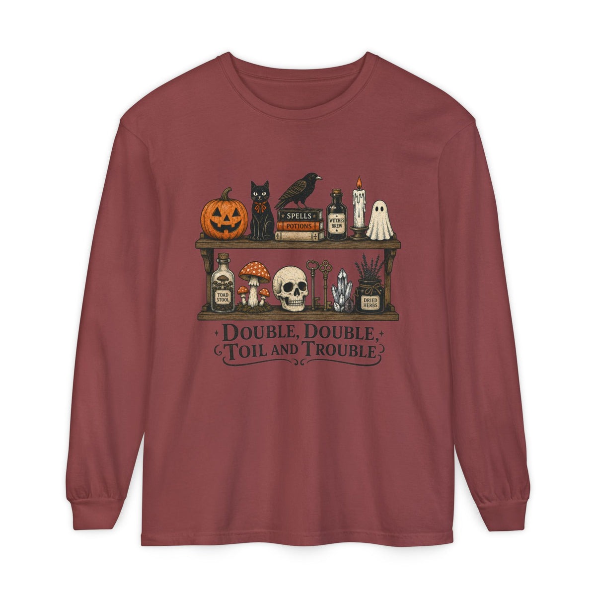 Halloween Potion Shelf "Double, Double, Toil and Trouble" Long Sleeve T-Shirt