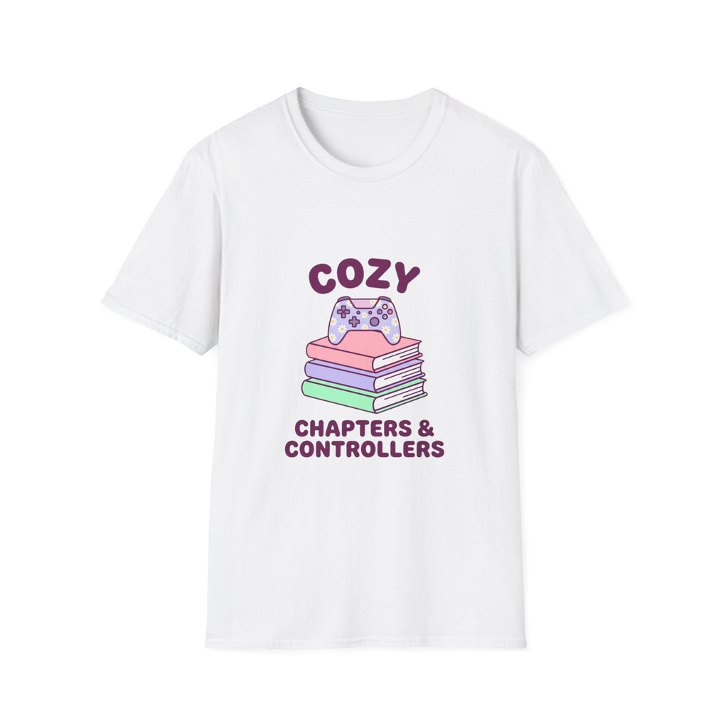 Cozy Chapters & Controllers T-Shirt — Gamer & Booklover Graphic Tee