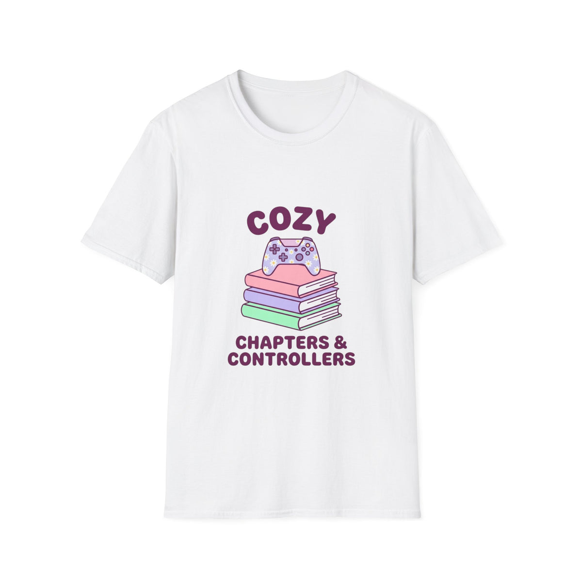 Cozy Chapters & Controllers T-Shirt — Gamer & Booklover Graphic Tee