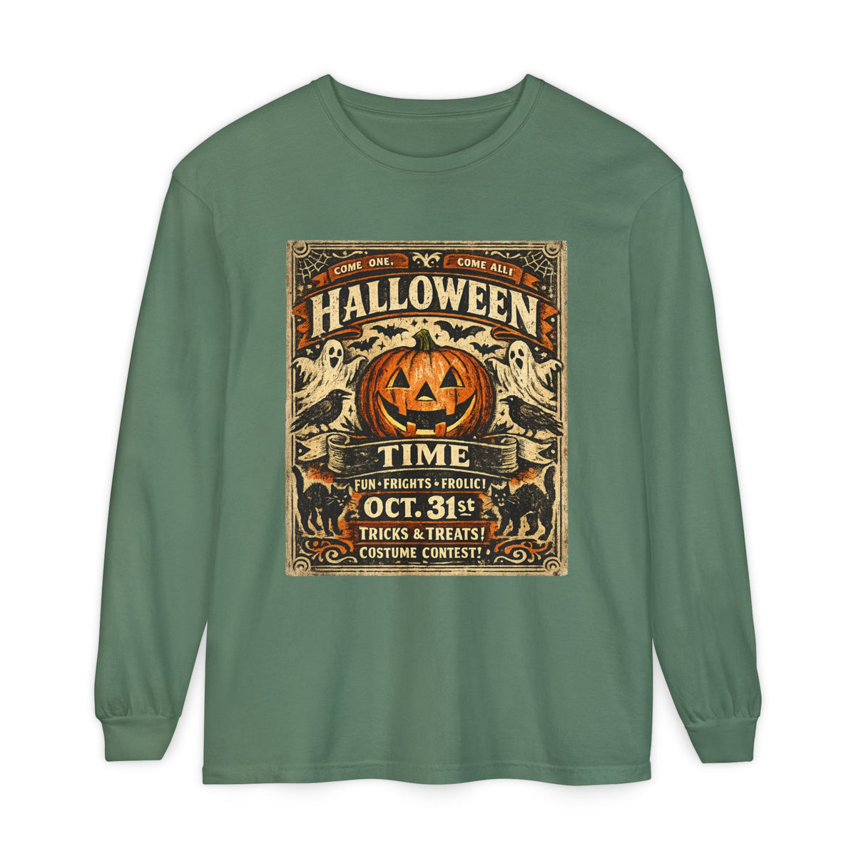 Halloween Time Vintage Jack-O'-Lantern & Ghosts Long Sleeve T-Shirt