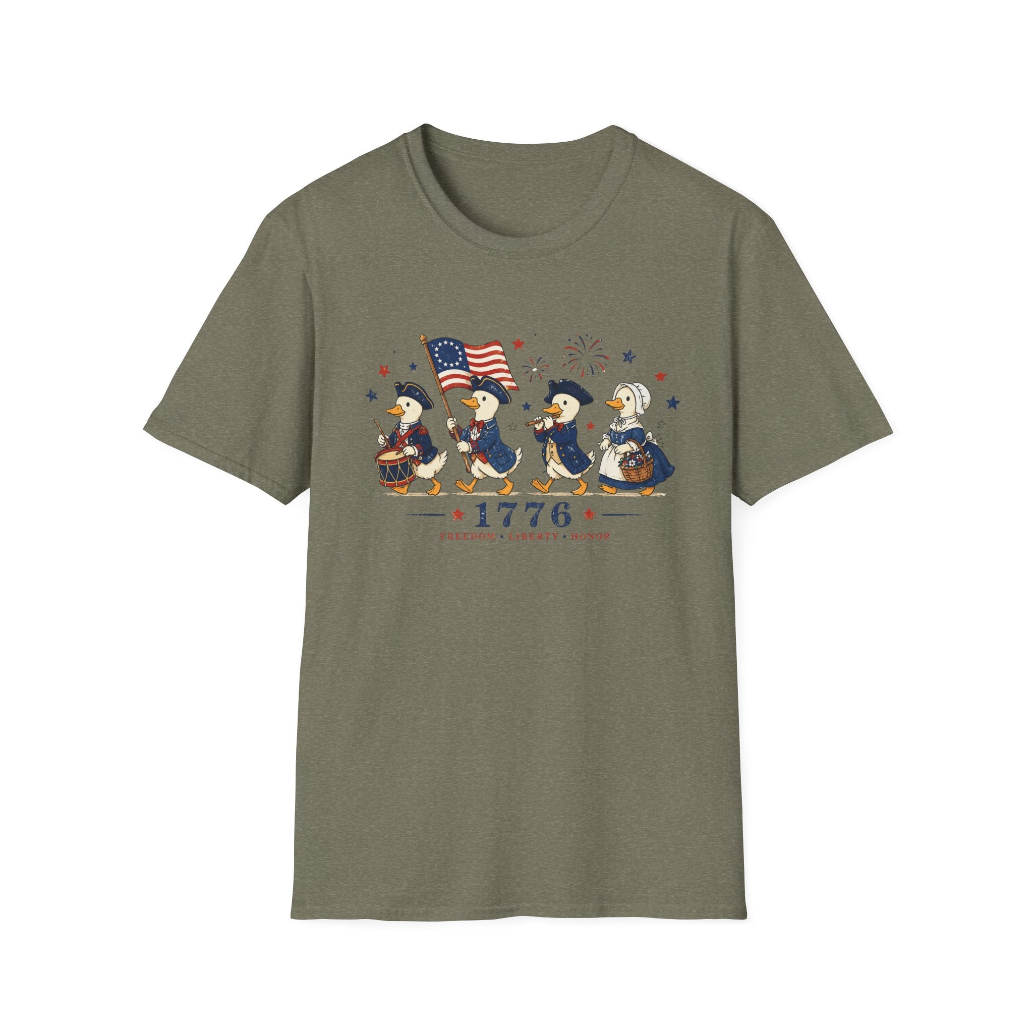 Revolutionary Duck Parade Shirt, Patriotic Duck 1776 T-Shirt, Funny 4th of July Duck Tee, Colonial Duck Marching Band, Freedom Liberty Honor USA Gift