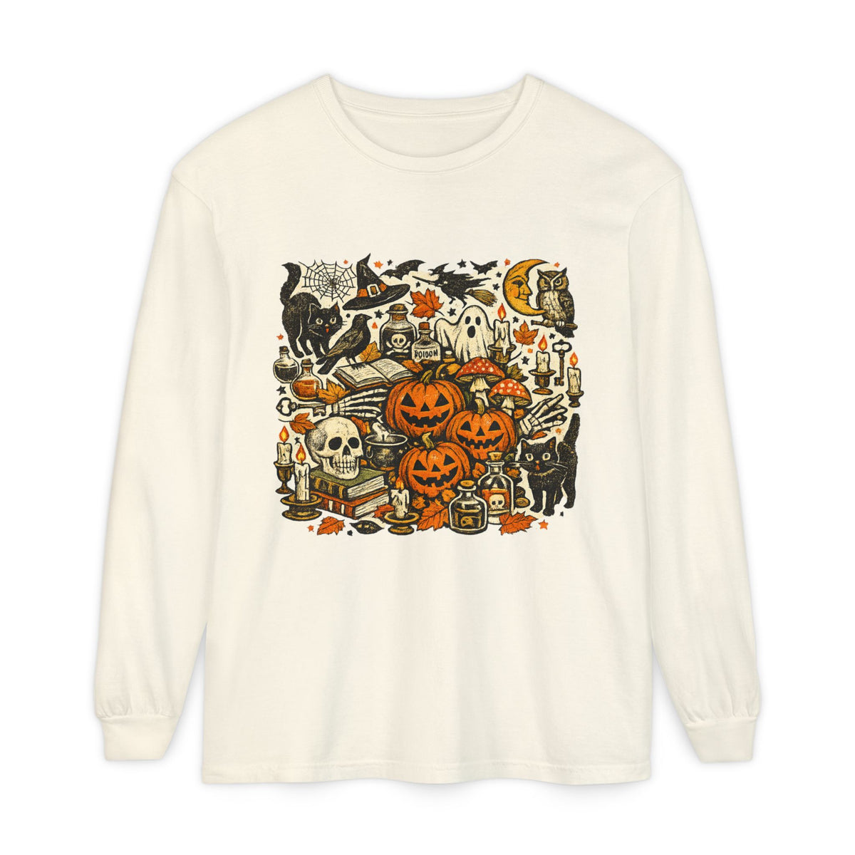 Halloween Vintage Pumpkins, Cats & Spooky Night Long Sleeve T-Shirt