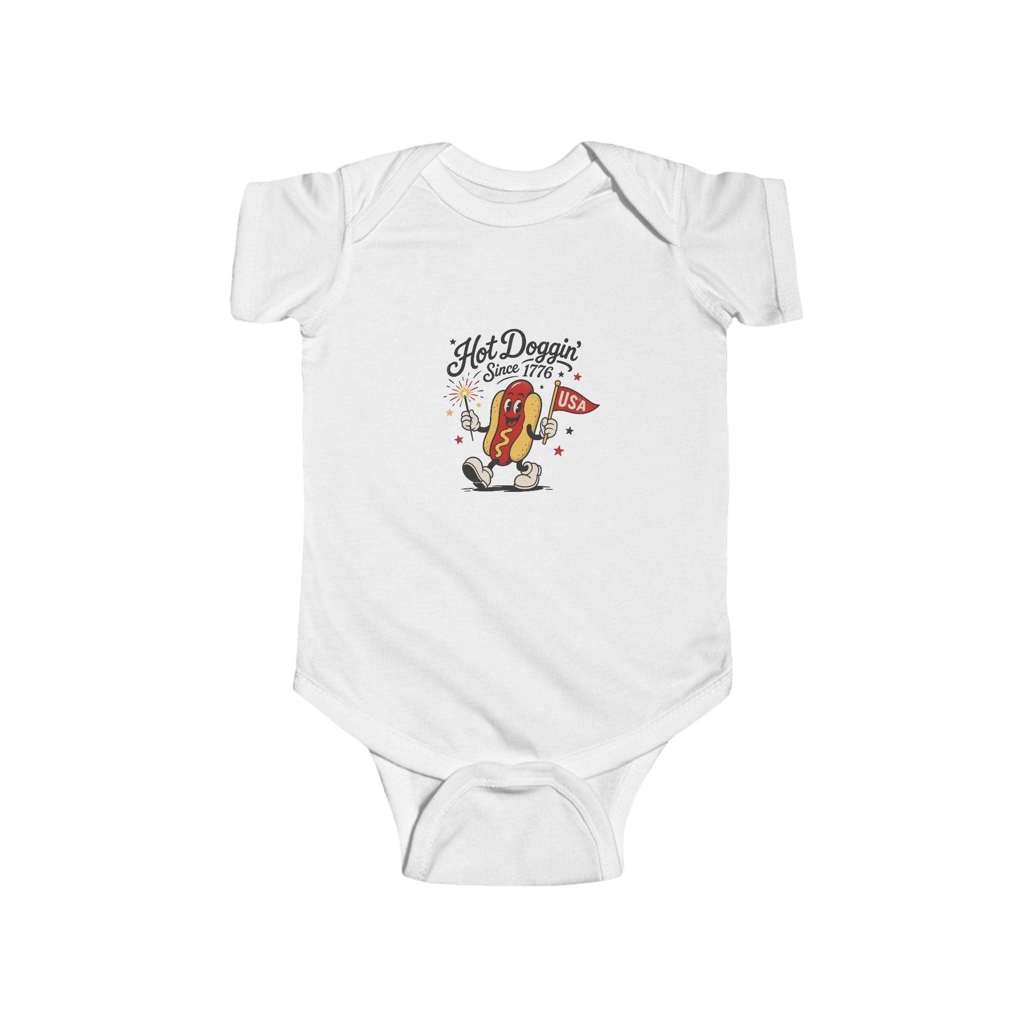 Hot Doggin Since 1985 Baby Onesie, Retro Hot Dog Infant Bodysuit, Funny Cartoon Graphic Outfit, Cute Novelty Baby Wear Infant Fine Jersey Bodysuit