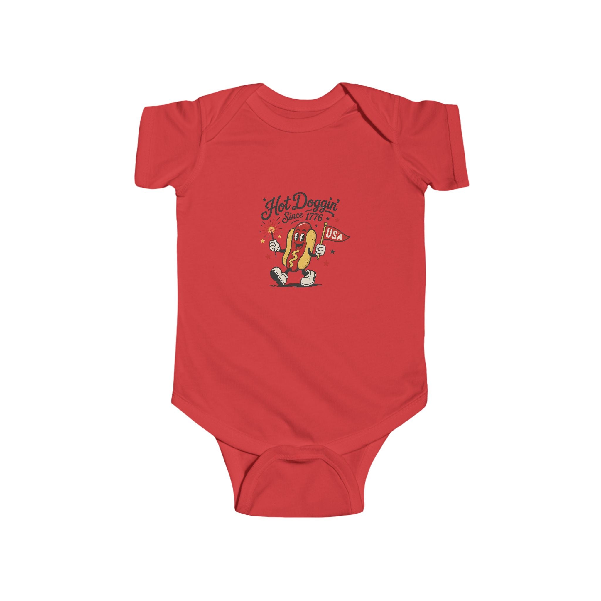 Hot Doggin Since 1985 Baby Onesie, Retro Hot Dog Infant Bodysuit, Funny Cartoon Graphic Outfit, Cute Novelty Baby Wear Infant Fine Jersey Bodysuit