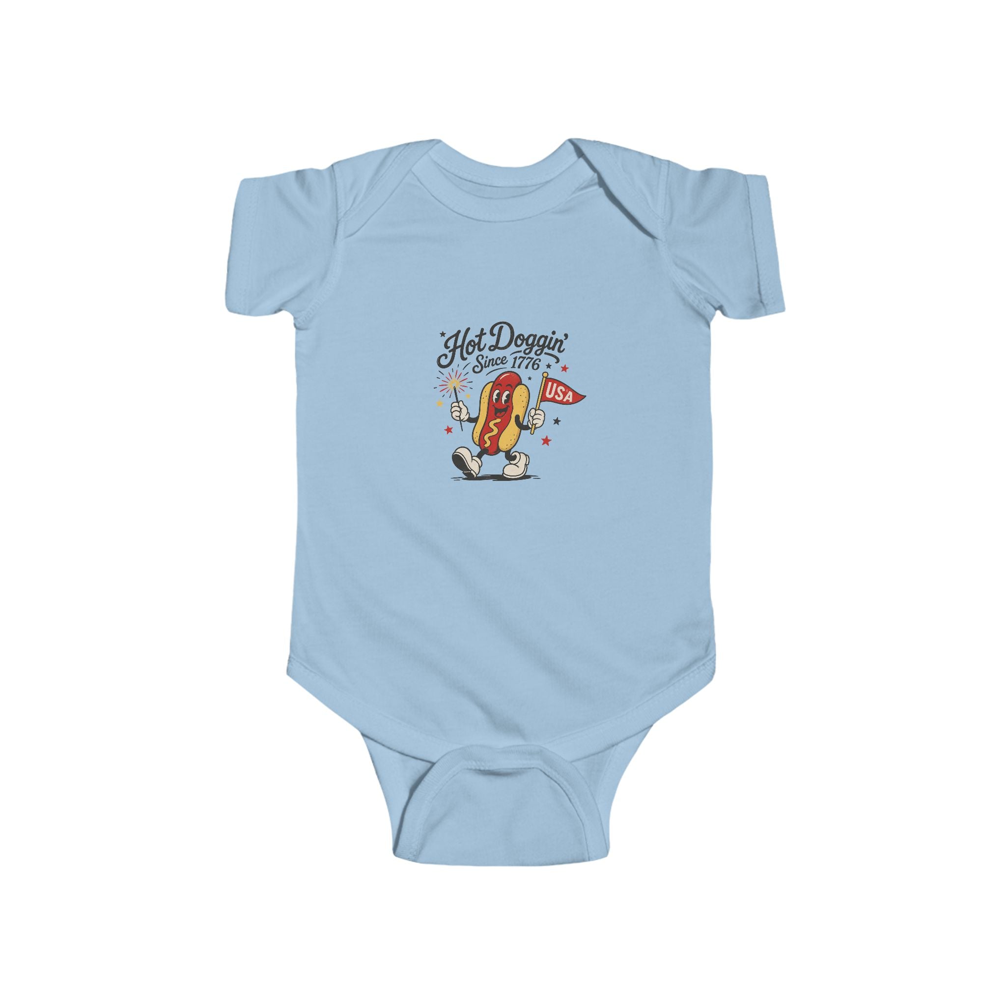 Hot Doggin Since 1985 Baby Onesie, Retro Hot Dog Infant Bodysuit, Funny Cartoon Graphic Outfit, Cute Novelty Baby Wear Infant Fine Jersey Bodysuit