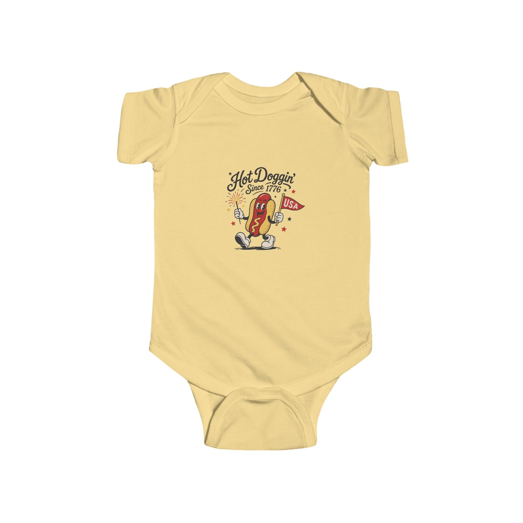 Hot Doggin Since 1985 Baby Onesie, Retro Hot Dog Infant Bodysuit, Funny Cartoon Graphic Outfit, Cute Novelty Baby Wear Infant Fine Jersey Bodysuit