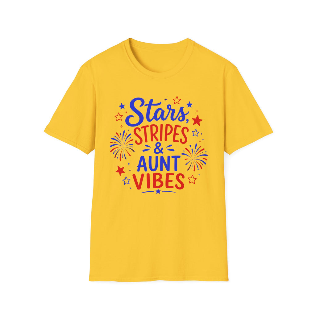 Patriotic Aunt Vibes Graphic Tee - 4th of July Stars and Stripes Family Fireworks T-Shirt
