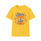Patriotic Aunt Vibes Graphic Tee - 4th of July Stars and Stripes Family Fireworks T-Shirt