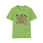 All American Girl Graphic Tee - Patriotic 4th of July Summer Beach T-Shirt
