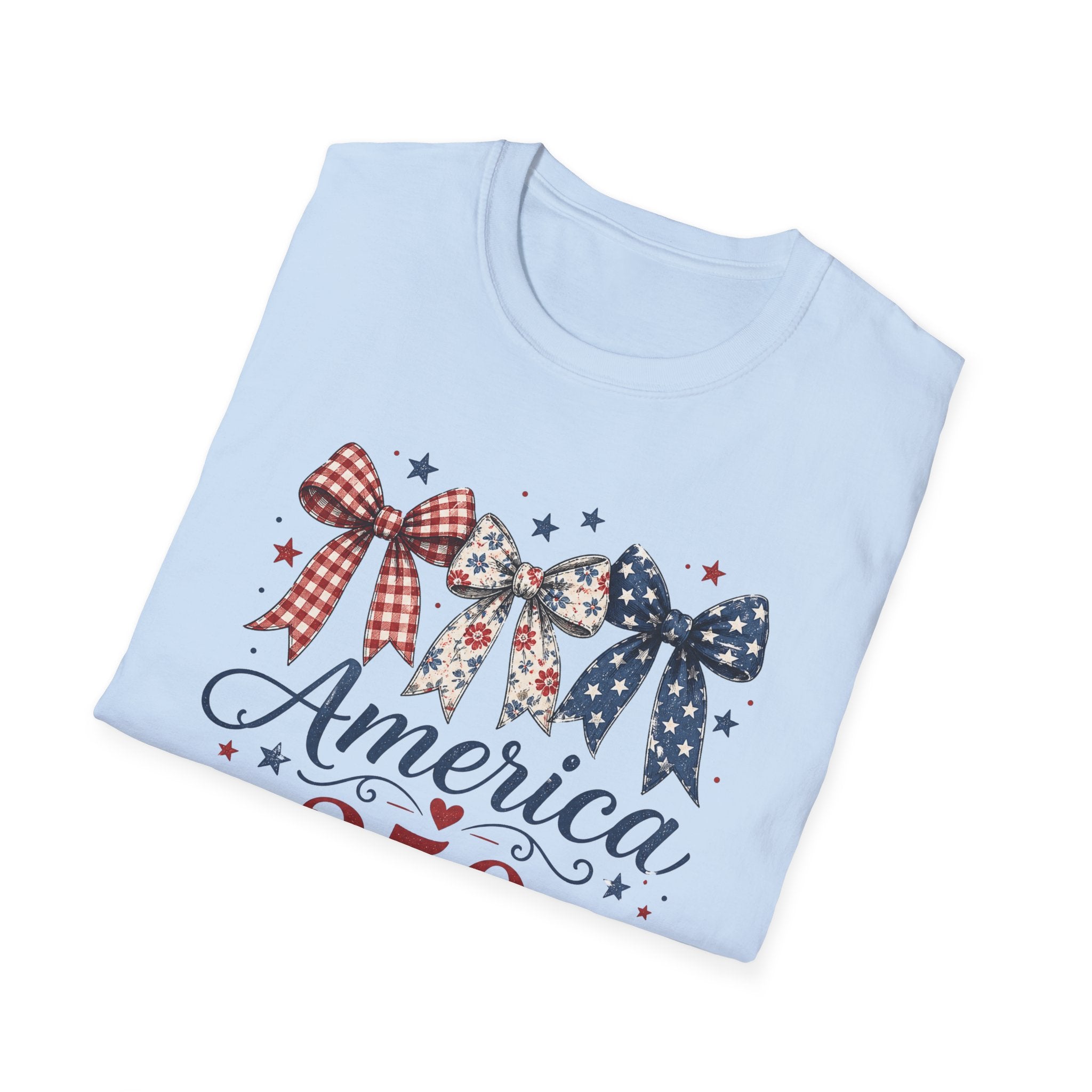 America 250 Years of Freedom Bow Shirt, Coquette Patriotic Trio Bow Tee 1776 2026, 4th of July Women's Vintage Bow T-Shirt, Gingham Stars Floral Patriotic Anniversary Gift